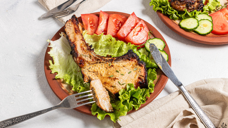 pork chop with salad